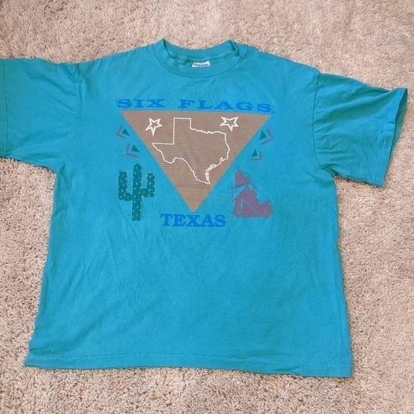 VINTAGE 90s Six Flags Texas Single Stitch X-Large T-shirt - Picture 1 of 4